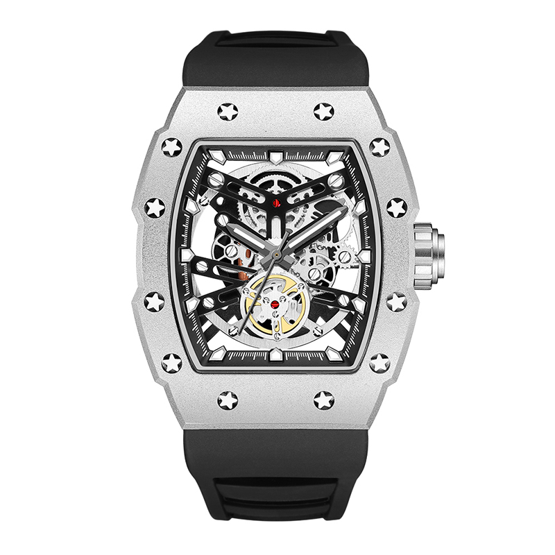 Baogela Top Brand Luxury Mens Watches Sport znerezové oceli Tonneau Dial vojenské sportovnínáramkové hodinky Silikonový popruh 4149