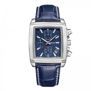 Baogela Rectangle Dial Leather Strap Watch for Men Casual Blue Chronograph Quartz Watches Man Wristwatch Montre reloj часы мужск 22607